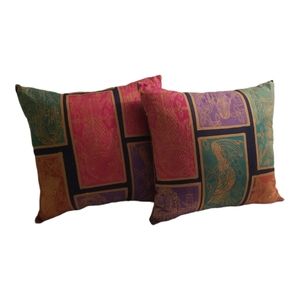 NEW Pair (2): Batik Animal Print Multi-color Cotton Throw Pillows